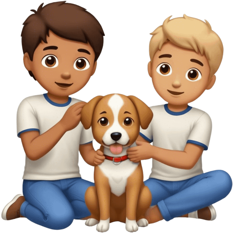 Two boys playing with a dog  emoji