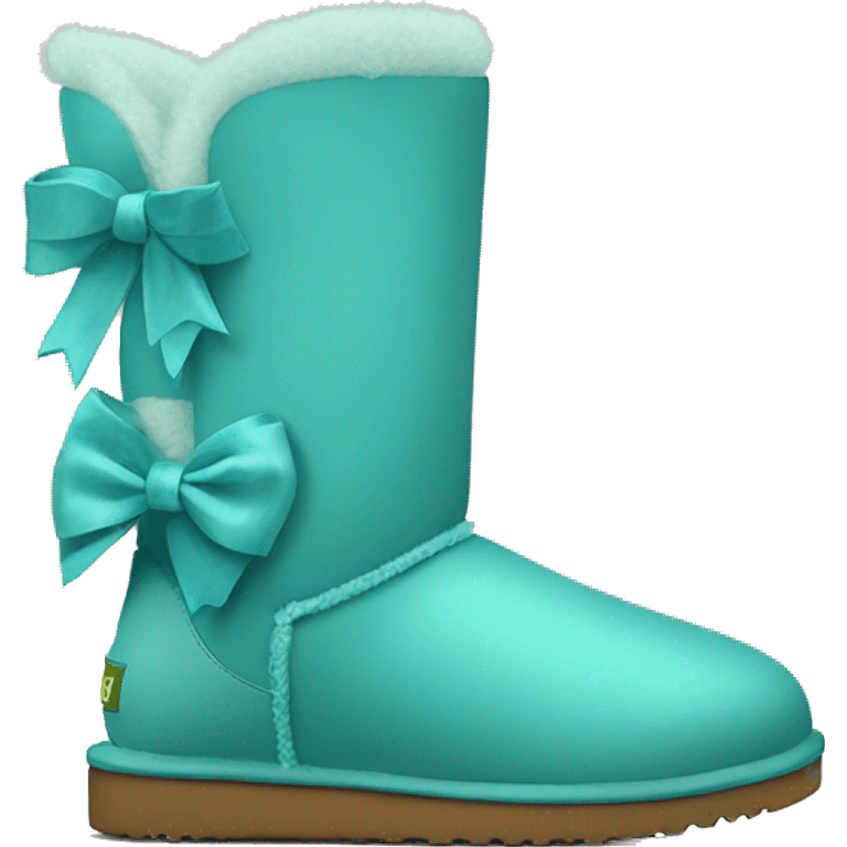 Realistic light teal ugg boots with fur and  and light teal bow. emoji