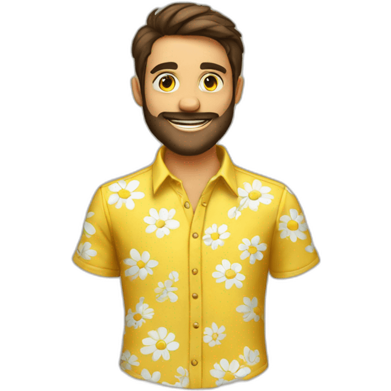 Homme brun chemise jaune a fleurs emoji