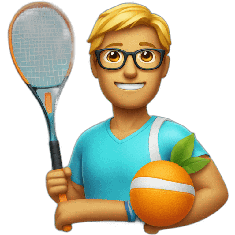 orange-faced man wearing glasses and holding a beach tennis racket emoji