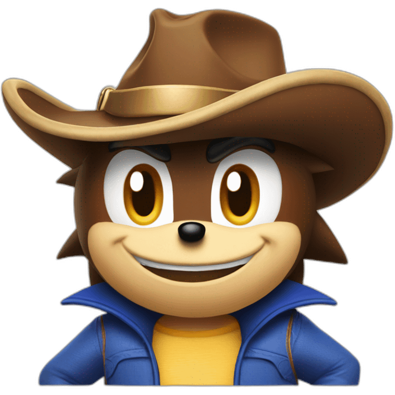 Sonic the hedgehog smiling with a Arthur's morgan cowboy hat emoji