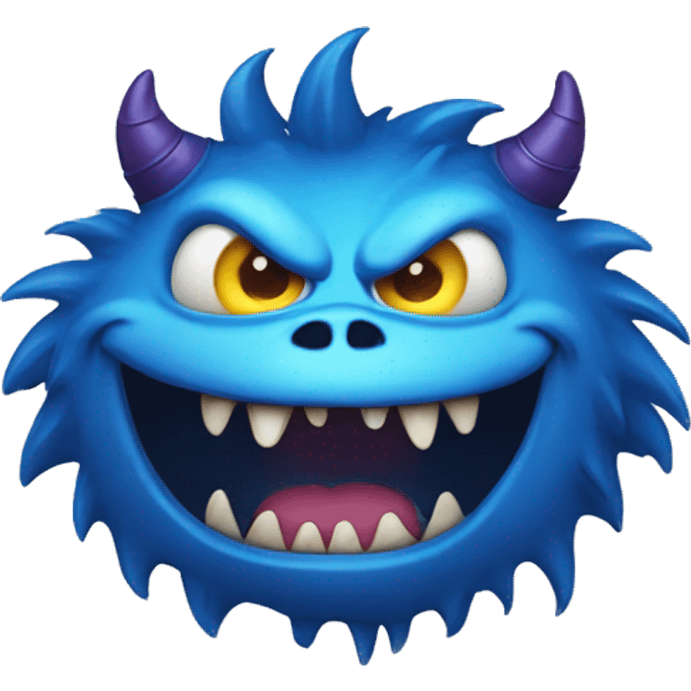 a blue monster with an evil smile full of sharp teeth emoji