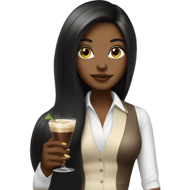 Girl with long black hair holding an espresso martini emoji