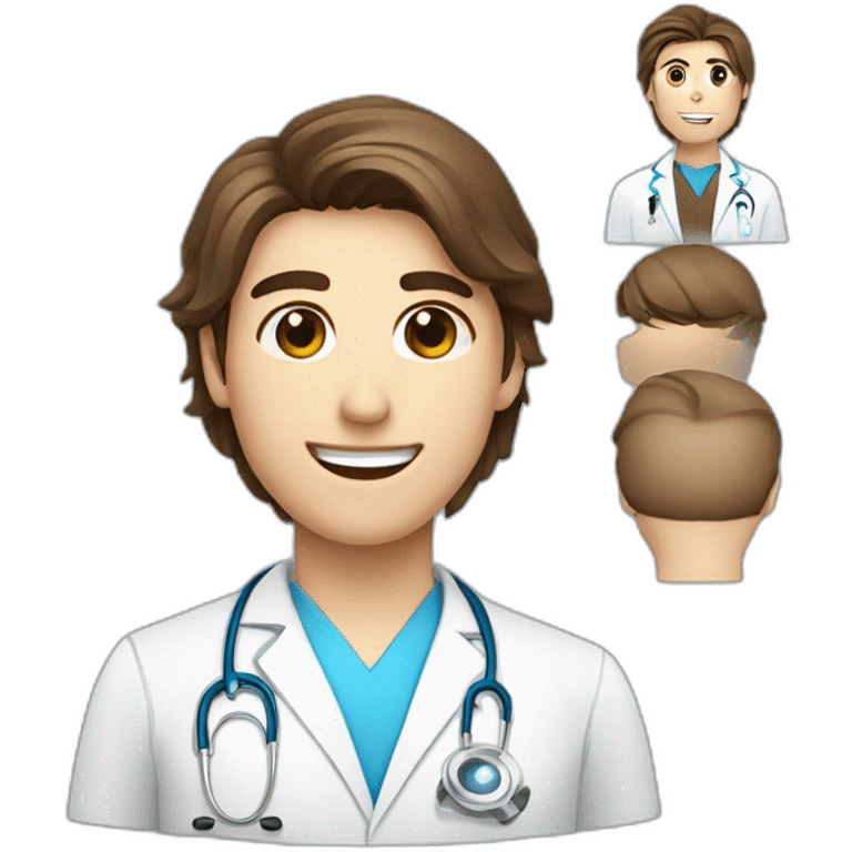 A good looking brown hair, bleu eye with a squared jaw physiotherapist with a doctor lab coat emoji