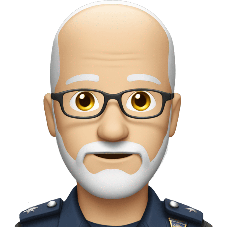 Bald Caucasian man with light gray beard in police uniform with a glasses emoji