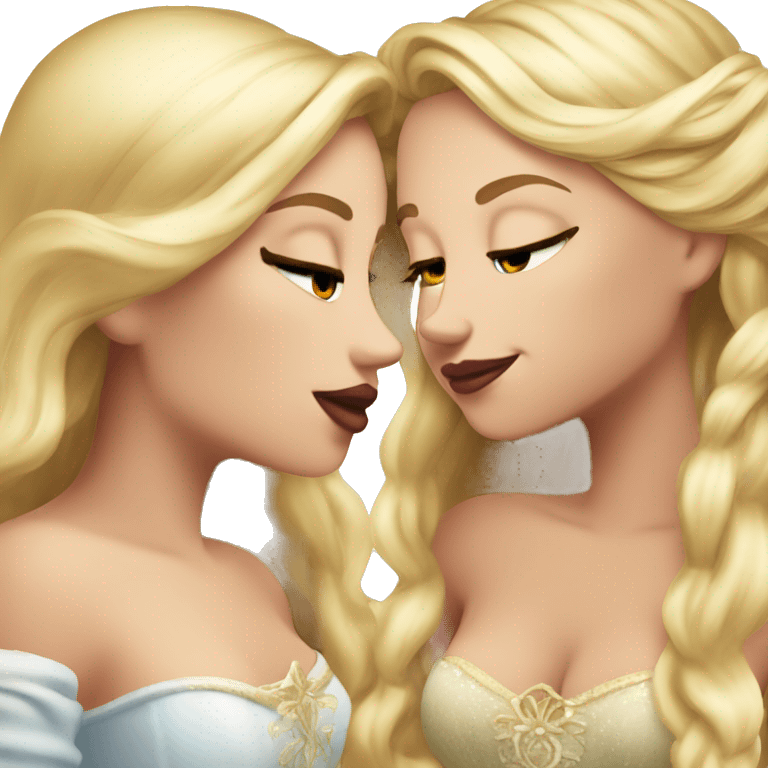 2 women princesses couple blonde deep kiss emoji