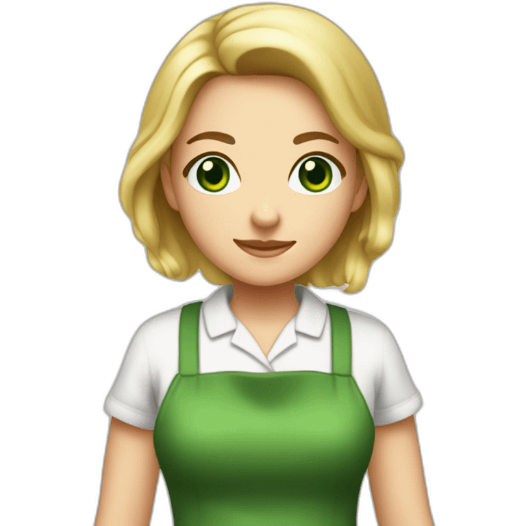 dirty blonde girl with dark green eyes home cooker dress like cooking mama emoji