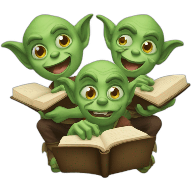 Three goblins studying emoji