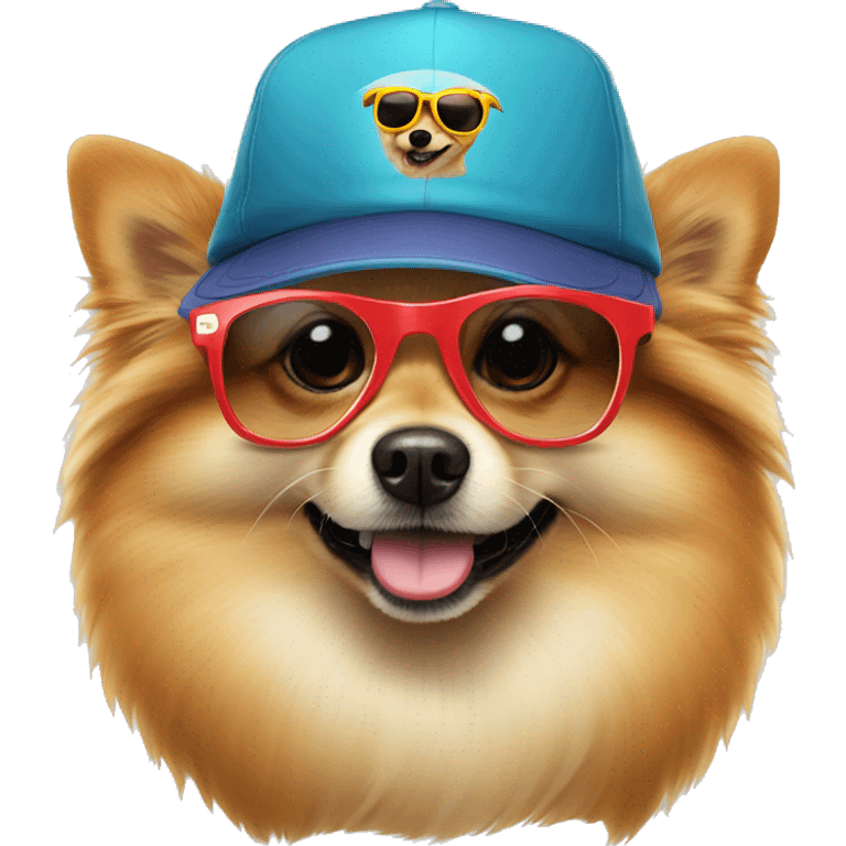 Pomeranion dog whit a cap and sunglasses emoji