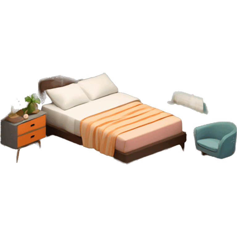 isometric-3d-cute-small-bedroom-mid-century modern-interior emoji