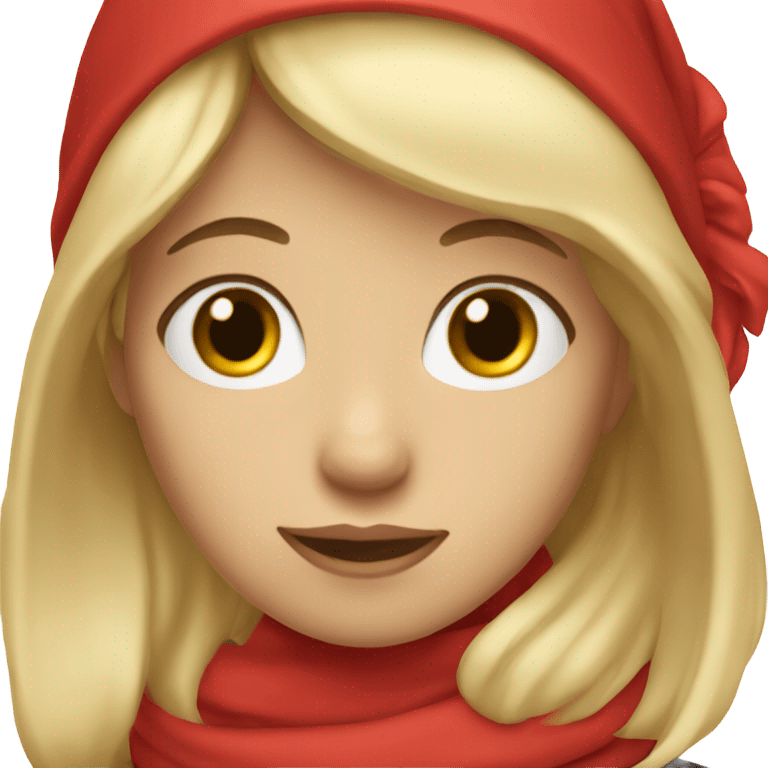 girl with blonde hair and bangs wearing a red scarf over her head emoji