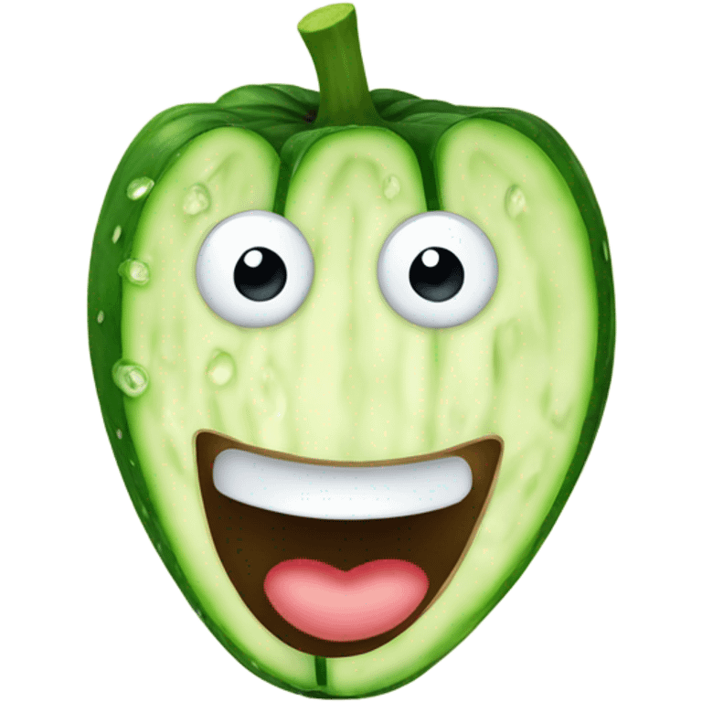 at the top of a smiling standard emoji, put a white circle that have holes for the eyes and the mouth. Then put cucumber slices on top of the eyes emoji