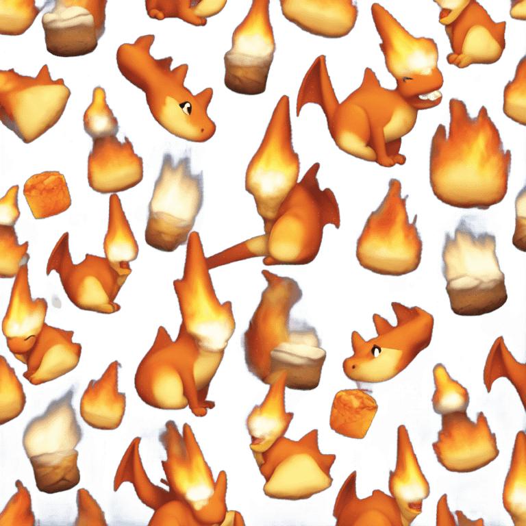 Charizard roasting marshmallows with its tail emoji