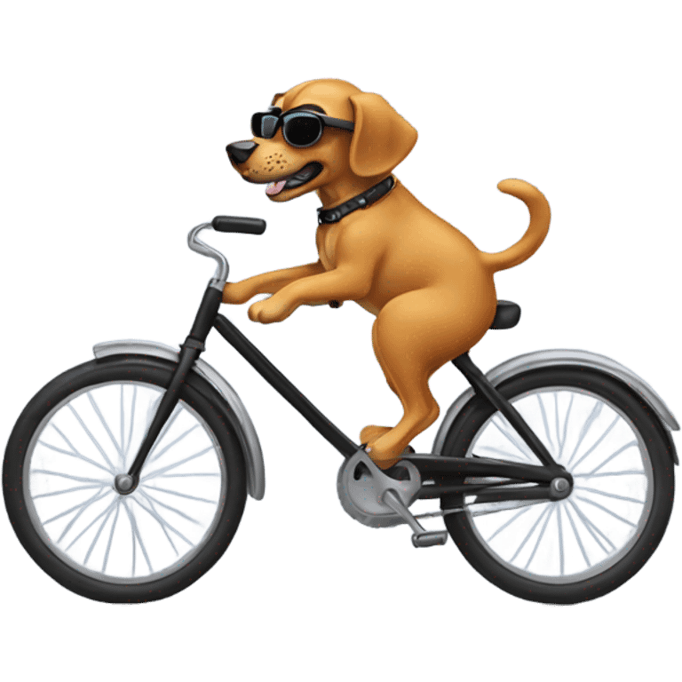 Dog riding a bike wearing sunglasses emoji