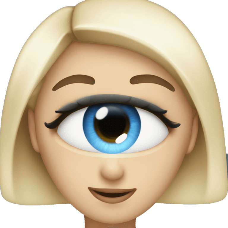 white girl with black hair and blue eyes with magnifying glass emoji