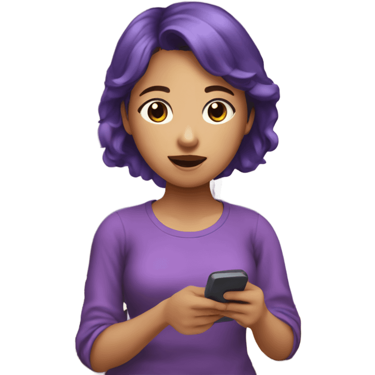 a corean girl using a purple phone inside of her house emoji