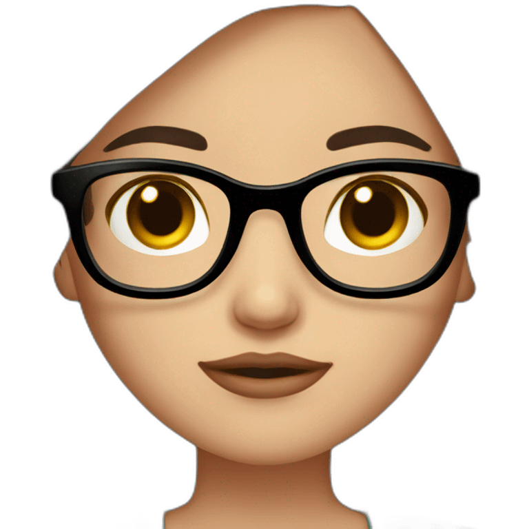 Dark brown hair girl with red rimmed eye glasses blushing emoji