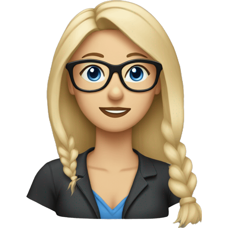 blonde woman wearing glasses with blue eyes with german shepherd emoji