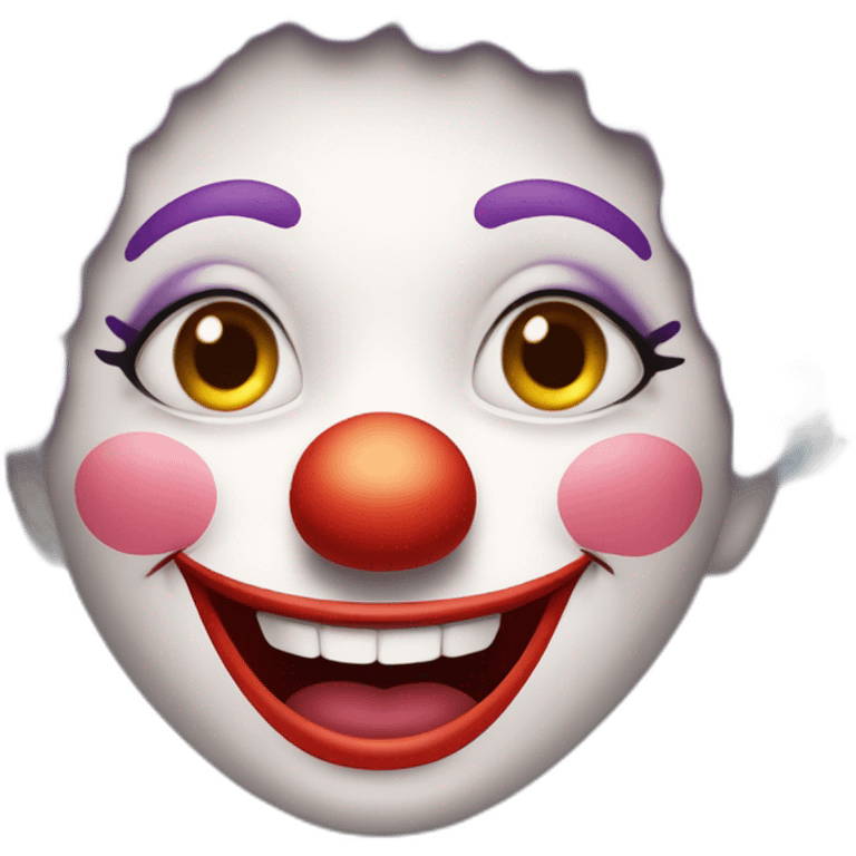 Create a friendly clown face with soft, glowing makeup, set in a joyful circus tent, emphasizing fun and laughter without being intimidating emoji