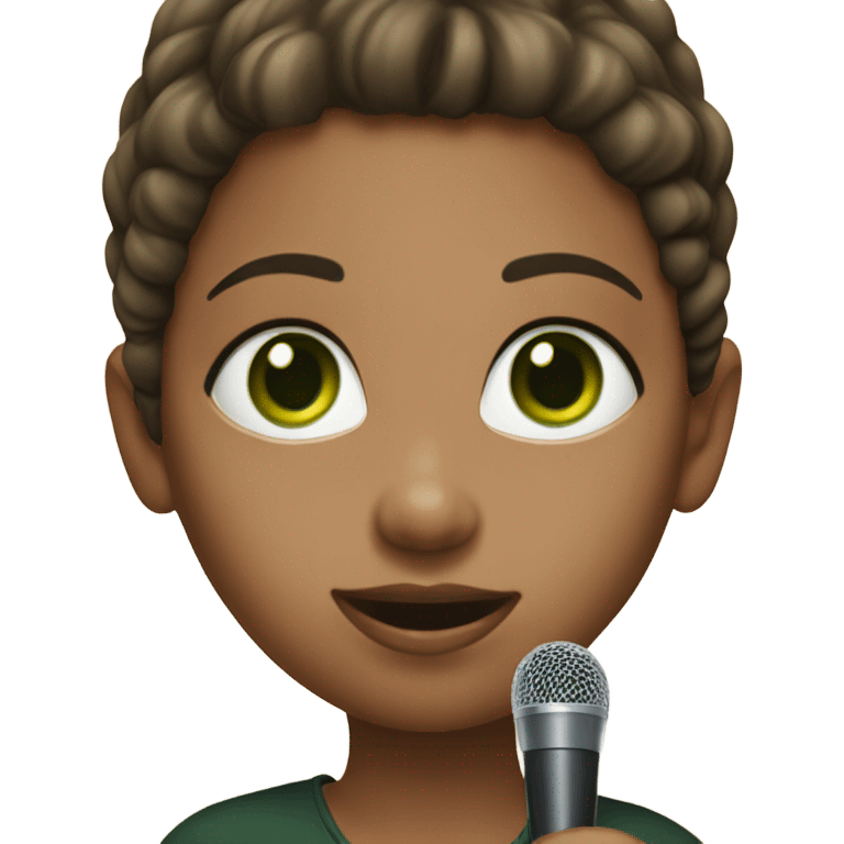 A green-eyed girl holding a microphone. emoji