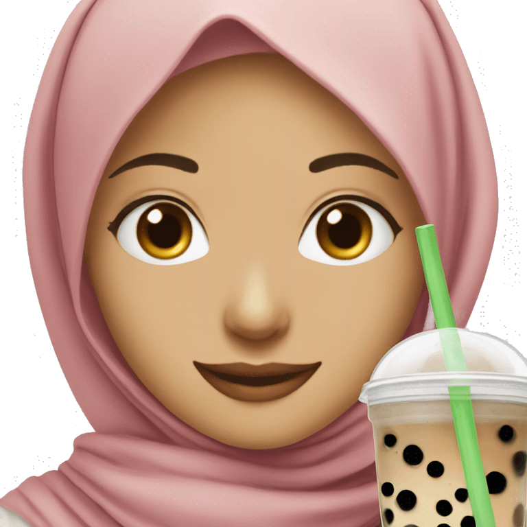 Hijabi with bubble tea and smile emoji