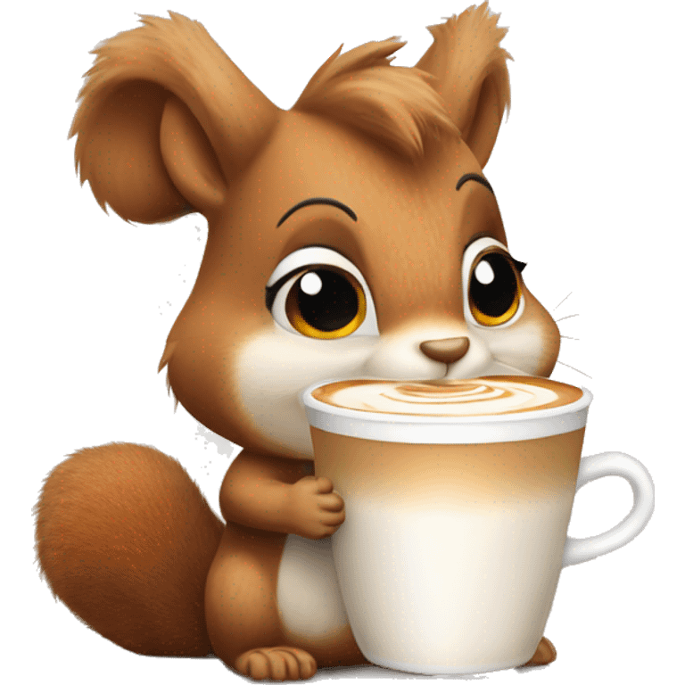 squirrel with fluffy ears sitting and holding cup of latte macchiato  emoji