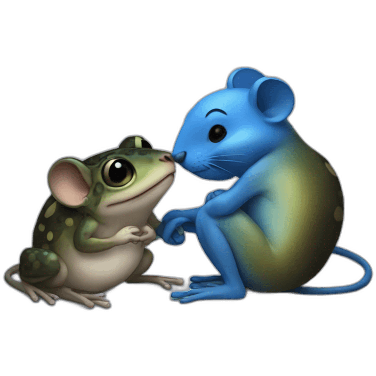 Blue Mouse hugs black toad emoji