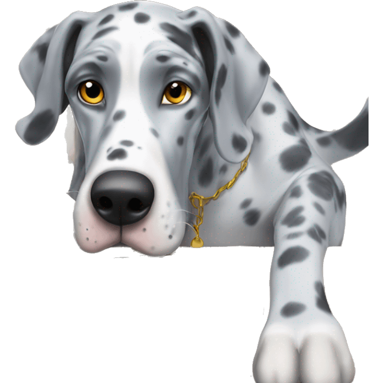 Blue Merle Great Dane eating eggs  emoji