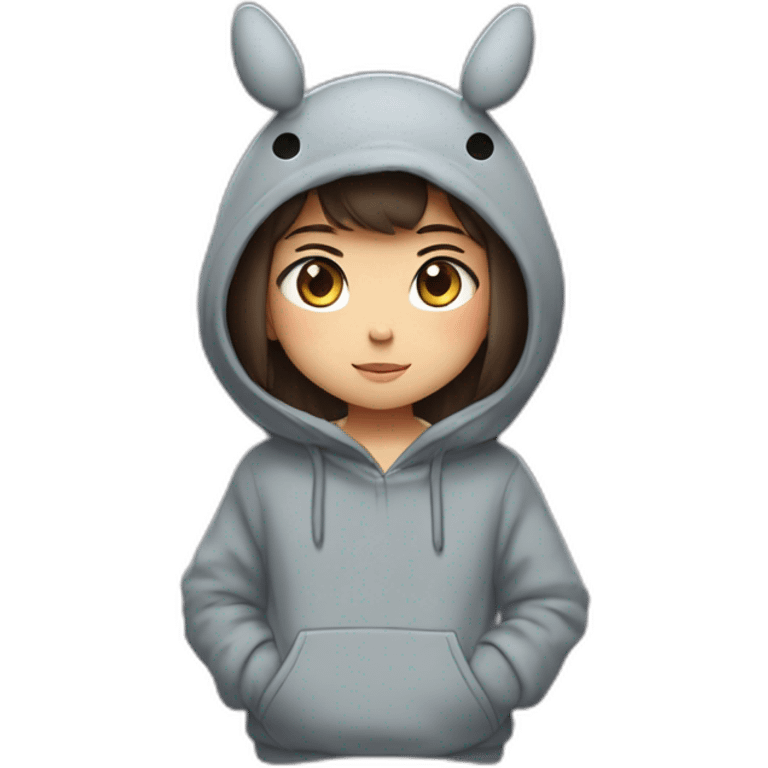 Fille Brune avec un sweat-capuche Totoro avec les couleurs de Totoro sur ventre  emoji