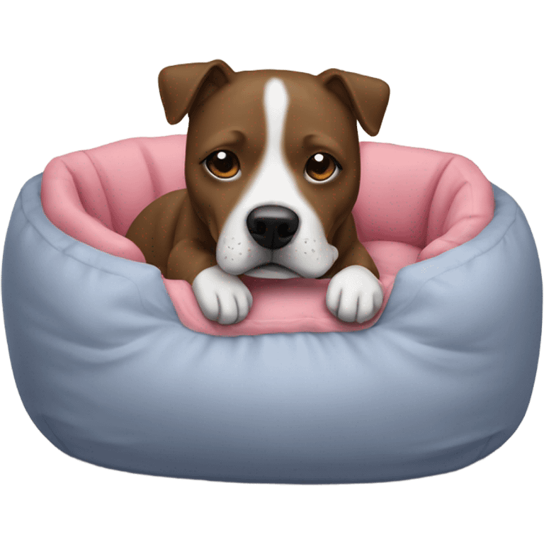 Staffie dog in small bed emoji