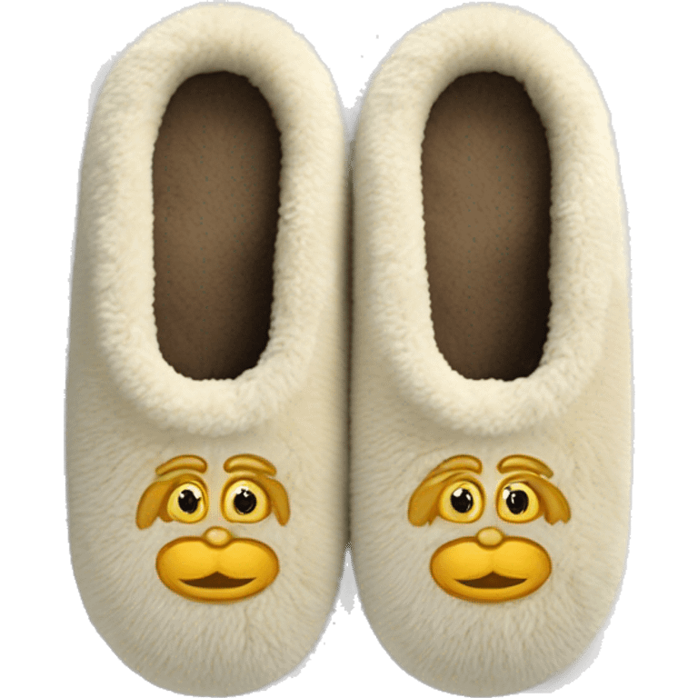 Fuzzy hotel slip-on slippers for spa which allow for toes to show (but no feet shown) emoji