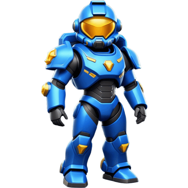 Clash of Clans aesthetic: Cinematic heroic Terran Marine Hero Emoji, rendered in a 3D vector-style similar to standard emojis with minimal shading and bold, simplified shapes. A compact, heroic isometric figure clad in futuristic power armor with signature energy accents, softly glowing with a cosmic battle charm. Simplified yet unmistakably iconic, highly detailed and consistent, glowing with a soft radiant shine and high gloss. Stylized with a touch of interstellar valor and a soft glowing outline, capturing the essence of an elite space warrior with a friendly, playful manner! emoji