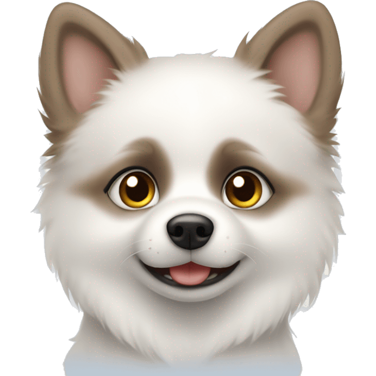 white pomsky puppy with brown ears and eyes emoji