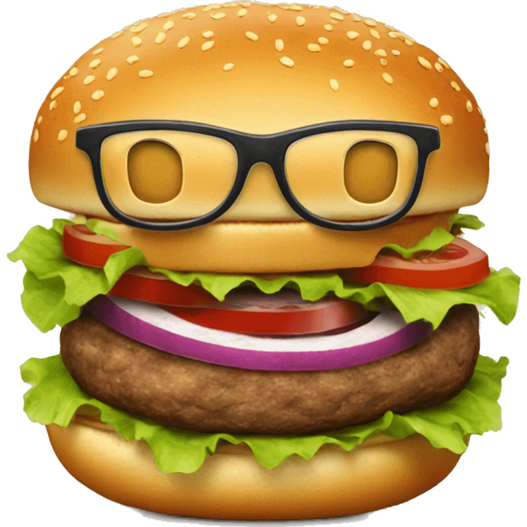 A burger with glasses and a smile  emoji