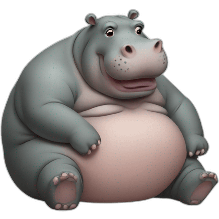 Fat hippo sitting down smoking emoji