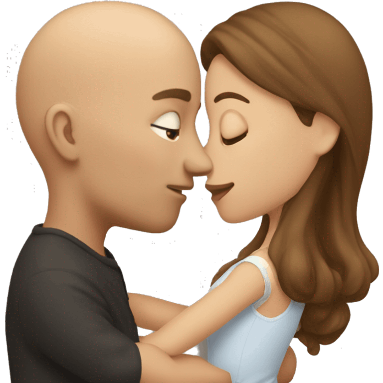 Bald man kissing brown haired girl emoji