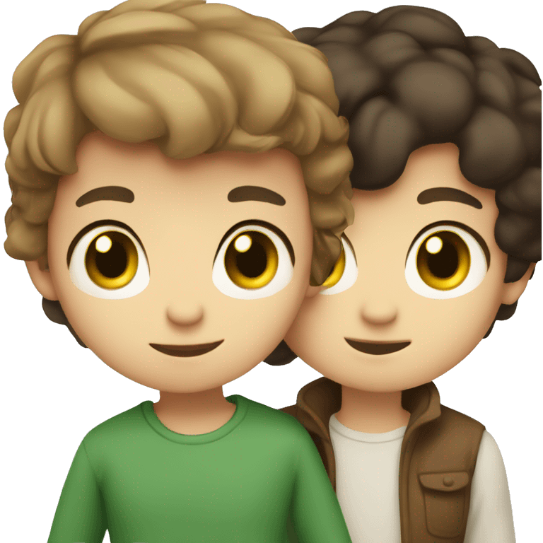 light brown haired boy with green eyes and dark haired girl with brown eyes love each other emoji