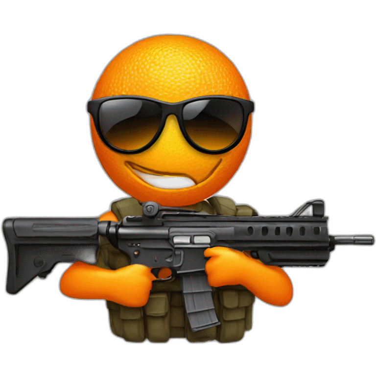 an orange with sunglasses and a machine gun emoji