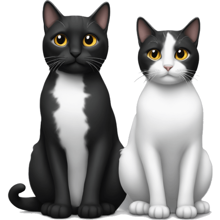 Two pet cats sitting together, one is black. The other is black and white emoji