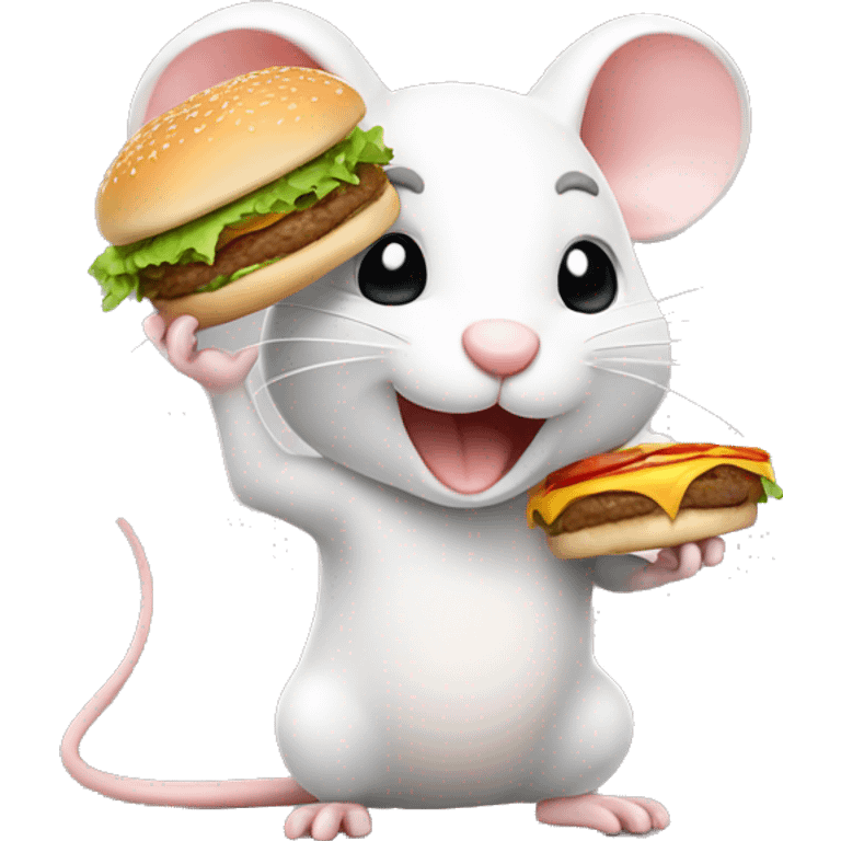 Cute White mouse making a burger emoji