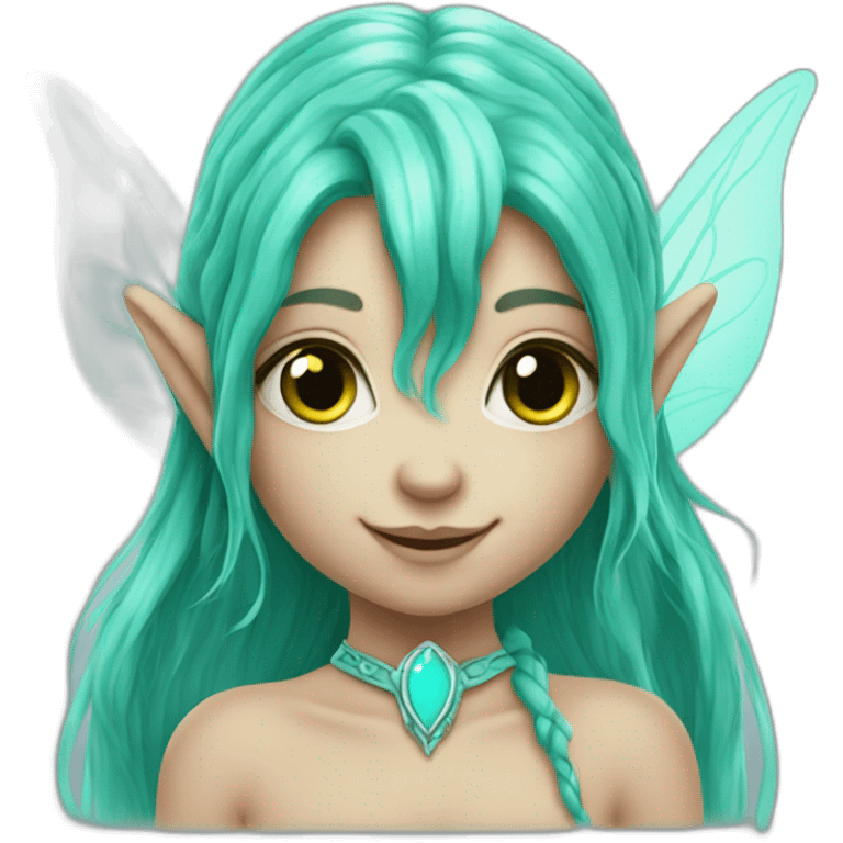 cute turquoise elf fairy with long hair emoji