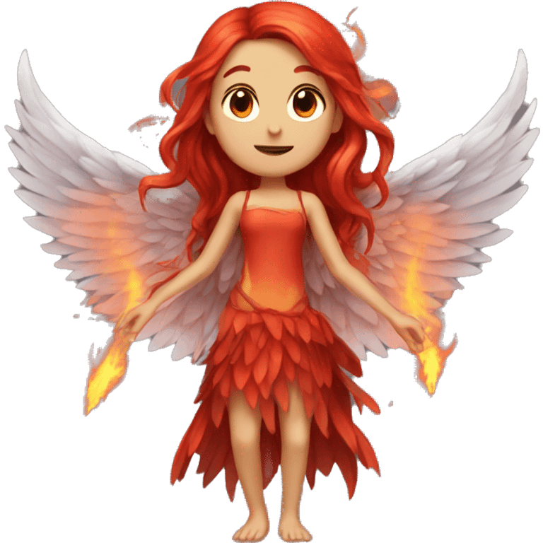 big wings, fire, Beautiful, fairy, red, long hair emoji