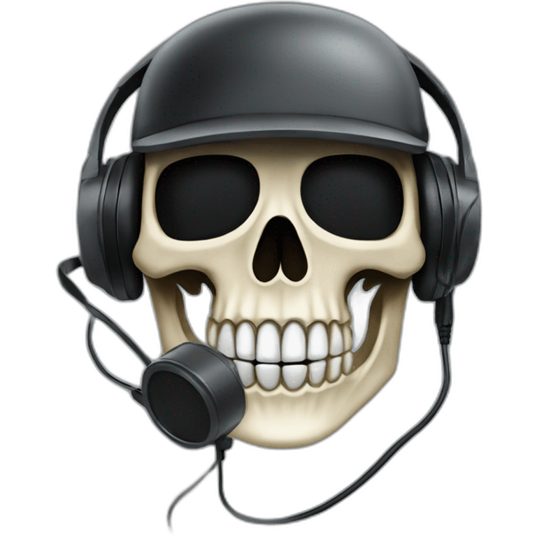 Military Skeleton mask with a long black mask underneath it and headset with a microphone emoji