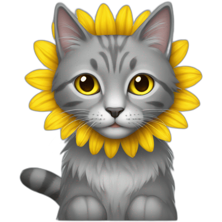 Long hair grey cat with Sunflower emoji