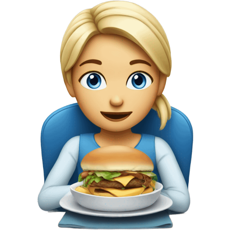 girl eating in a chair abd has blue eyes emoji