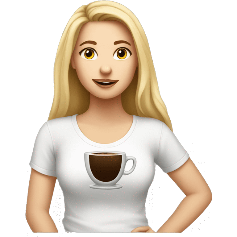 White Girl Student wearing a tshirt Saying Coffee is life  emoji