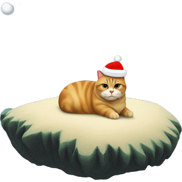 fat cat with santa hat on a island in the middle of the ocean emoji