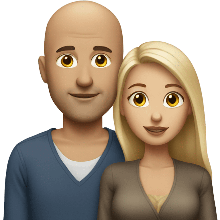 Bald white  man with caramel skinned woman emoji