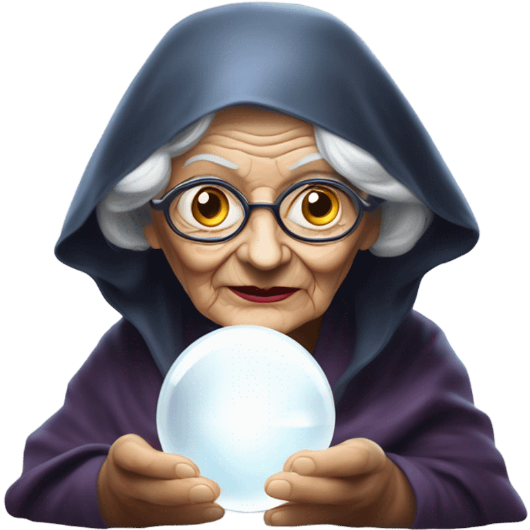 Wise Old Lady Fortune teller with crystal ball looking into the camera emoji