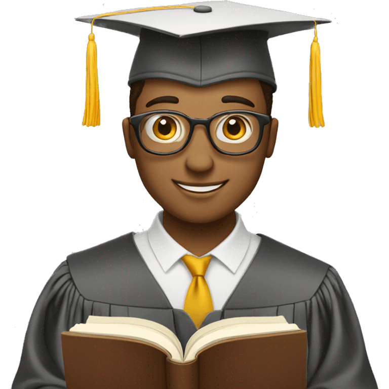 a smart white man with graduation hat happily reading book emoji